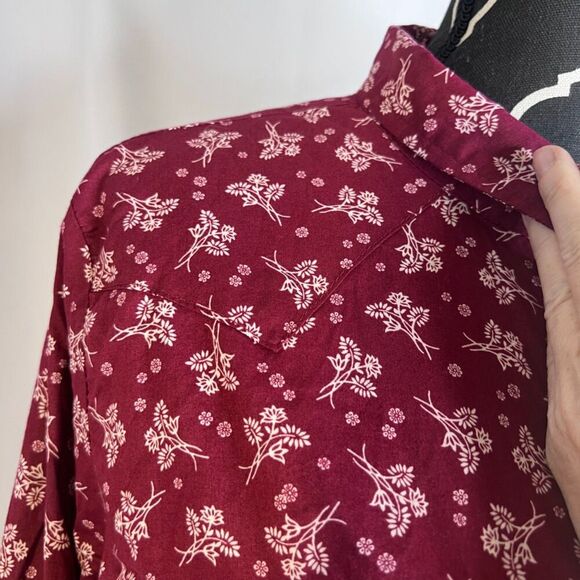 Wrangler Wrancher Burgundy Floral Print Pearl Snap Button Front Shirt Size XL - Picture 4 of 12